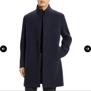 Theory Navy Belvin Coat in Textured Wool-Blend XS